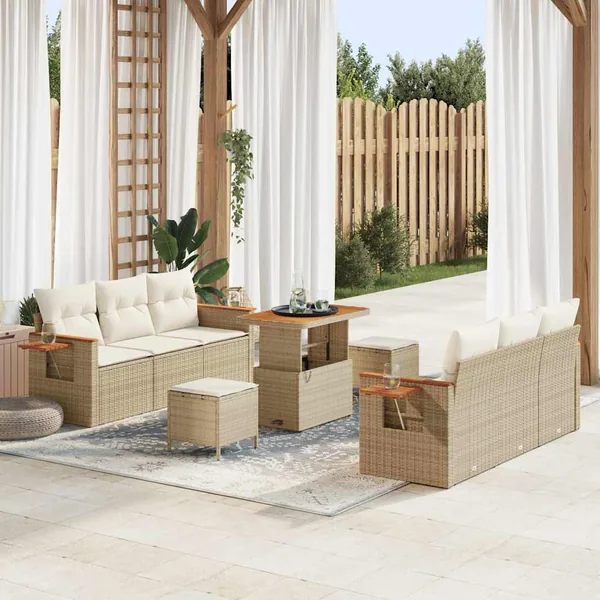 Ensemble de canapé de jardin 11 pcs Beige et crème polyrotin