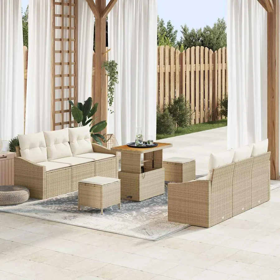 Ensemble de canapé de jardin avec coussin 9 pcs Beige et crème
