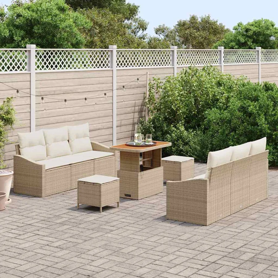 Ensemble de canapé de jardin avec coussin 9 pcs Beige et crème - 3