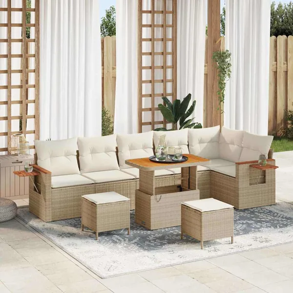 Ensemble de canapé de jardin 11 pcs Beige et crème polyrotin
