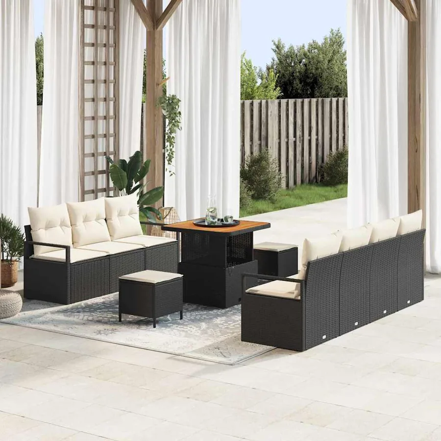 Ensemble de canapé de jardin avec coussin 10 pcs Noir polyrotin