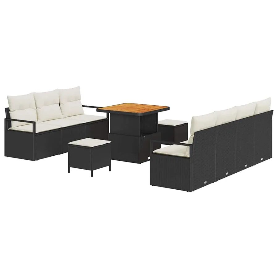 Ensemble de canapé de jardin avec coussin 10 pcs Noir polyrotin - 2