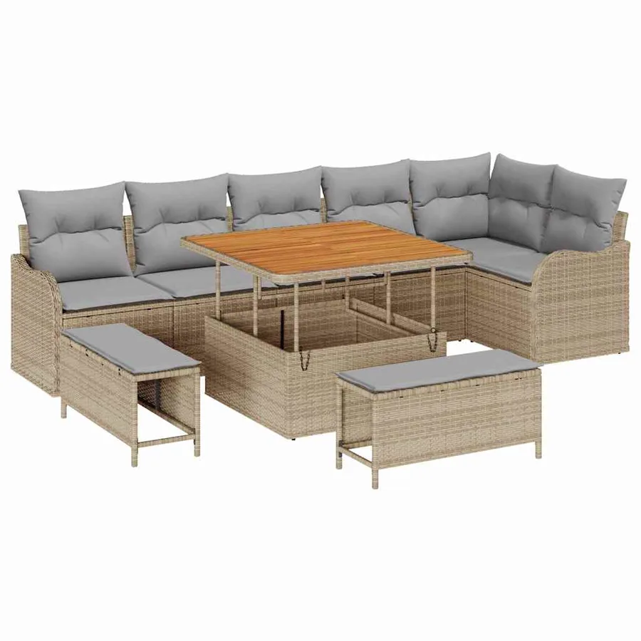 Ensemble de canapé de jardin 9 pcs Beige et Gris clair - 2
