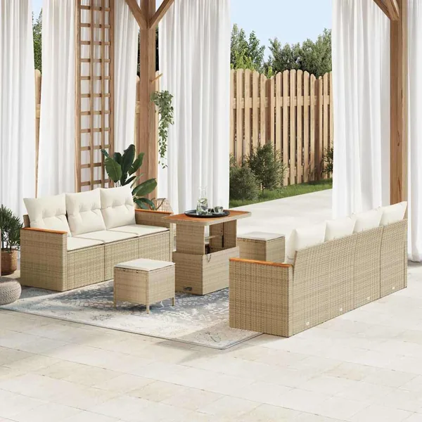Ensemble de canapé de jardin 14 pcs Beige et crème polyrotin