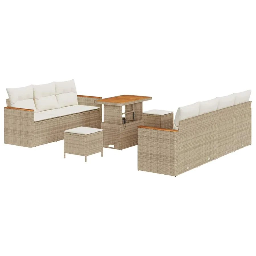 Ensemble de canapé de jardin 14 pcs Beige et crème polyrotin - 2