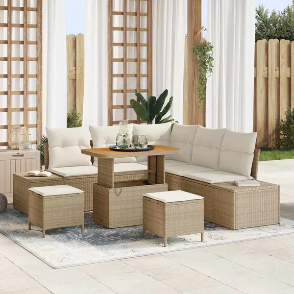 Ensemble de canapé de jardin 8 pcs Beige Poly rotin