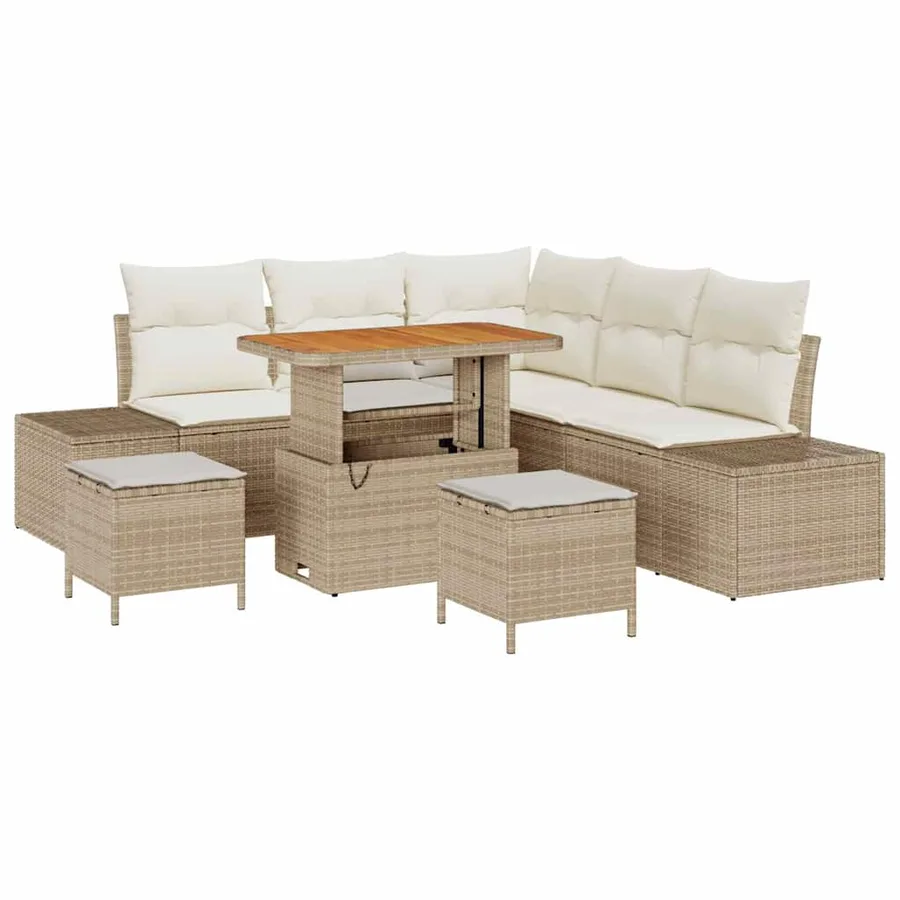 Ensemble de canapé de jardin 8 pcs Beige Poly rotin - 2