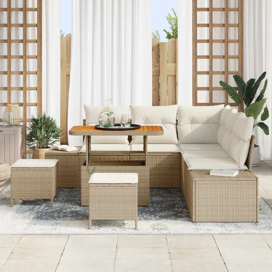 Ensemble de canapé de jardin 8 pcs Beige Poly rotin - 3