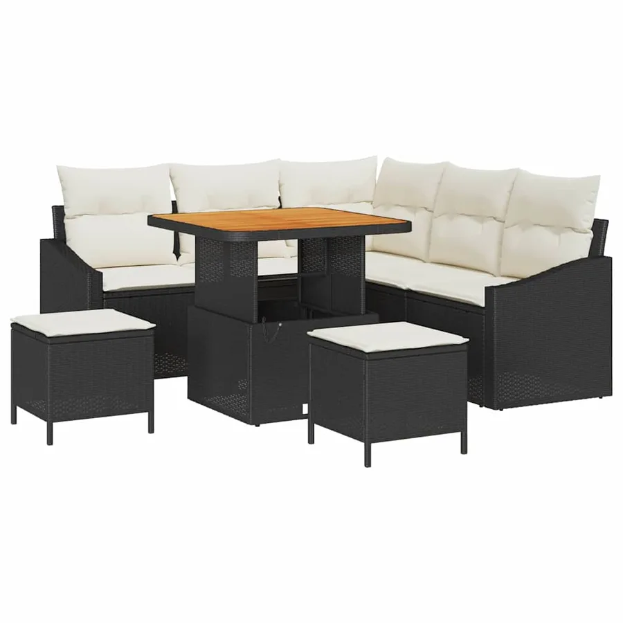 Ensemble de canapé de jardin avec coussin 8 pcs Noir polyrotin - 2