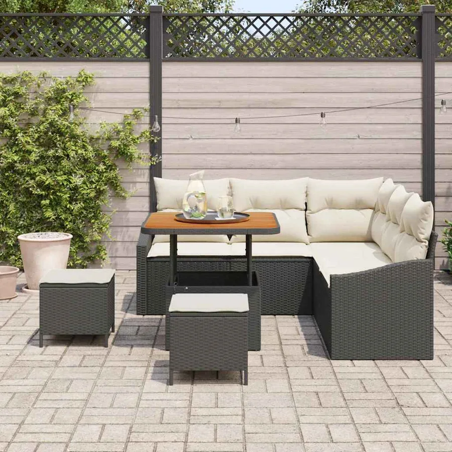 Ensemble de canapé de jardin avec coussin 8 pcs Noir polyrotin - 3