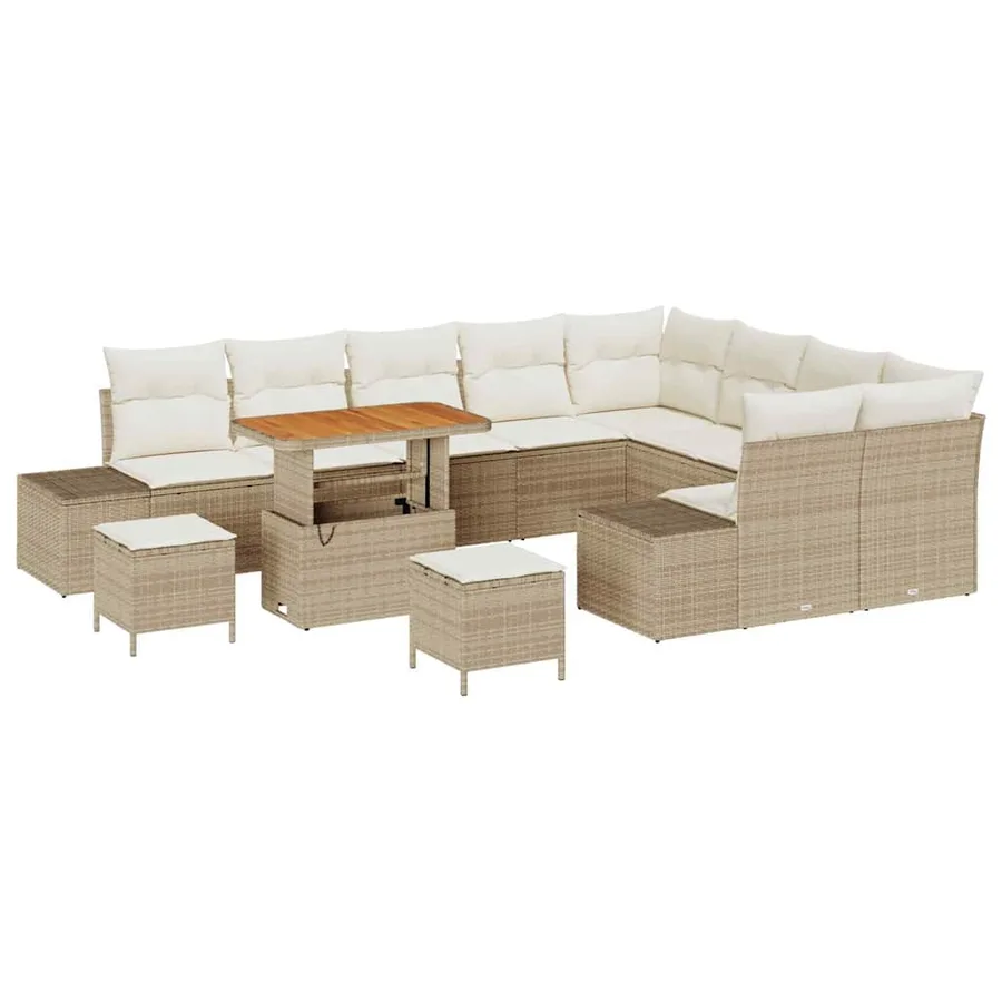 Ensemble de canapé de jardin 12 pcs Beige Poly rotin - 2