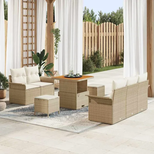Ensemble de canapé de jardin avec coussin 8 pcs Beige et crème