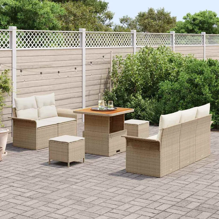 Ensemble de canapé de jardin avec coussin 8 pcs Beige et crème - 3