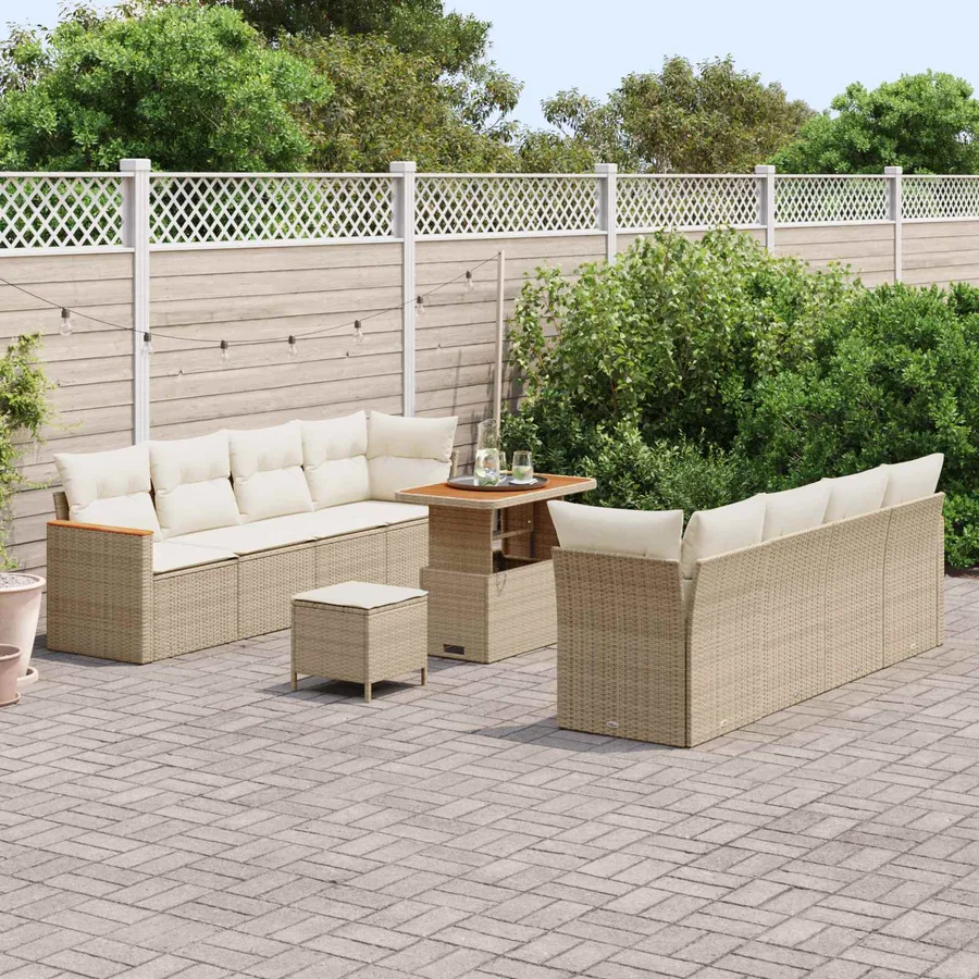 Ensemble de canapé de jardin 11 pcs Beige polyrotin - 3