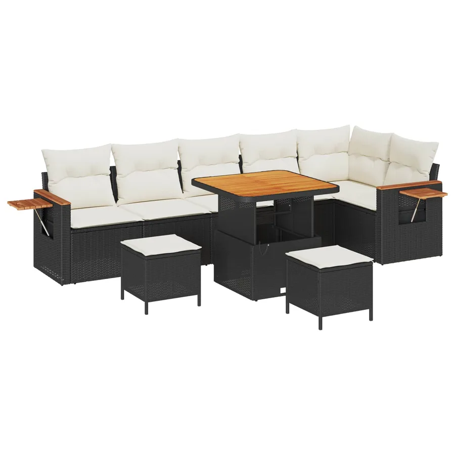 Ensemble de canapé de jardin 9 pcs Noir polyrotin - 2