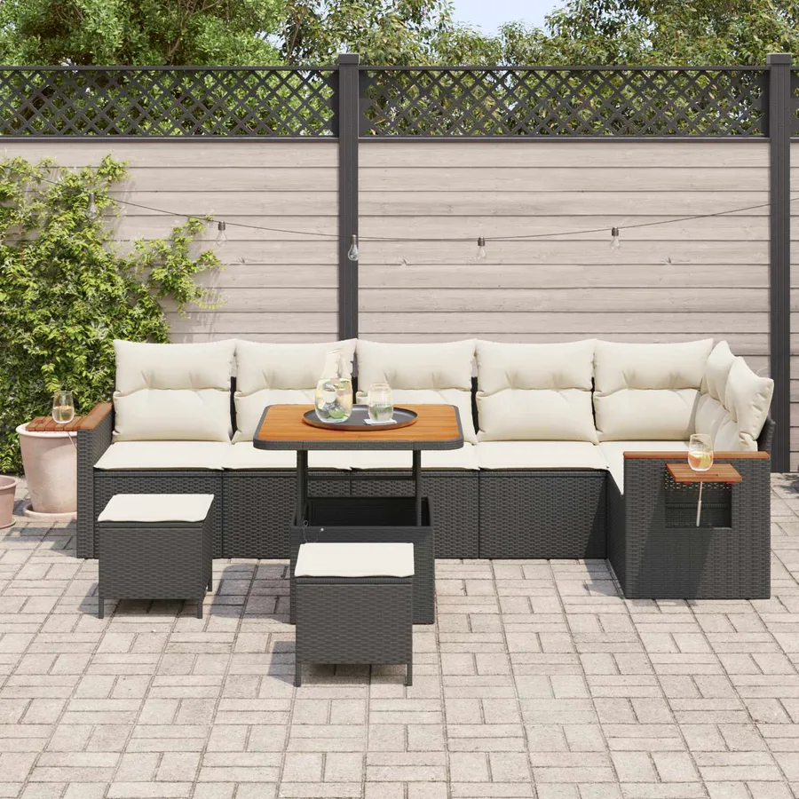 Ensemble de canapé de jardin 9 pcs Noir polyrotin - 3