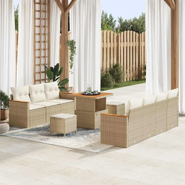 Ensemble de canapé de jardin 14 pcs Beige et crème polyrotin