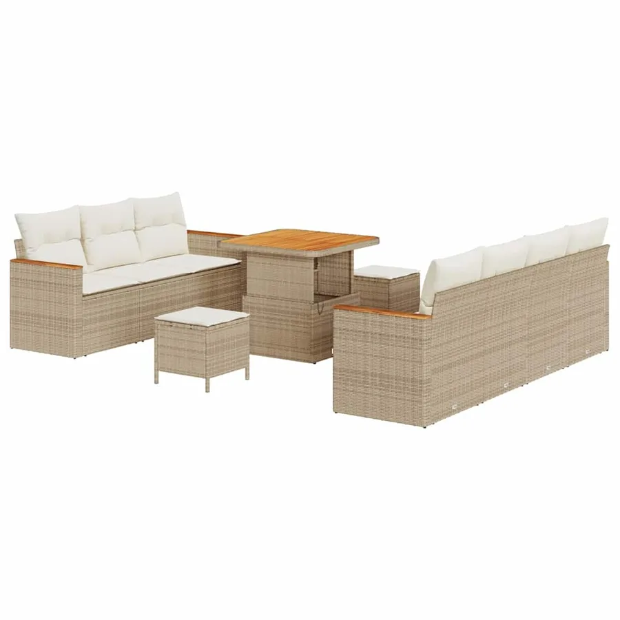 Ensemble de canapé de jardin 14 pcs Beige et crème polyrotin - 2
