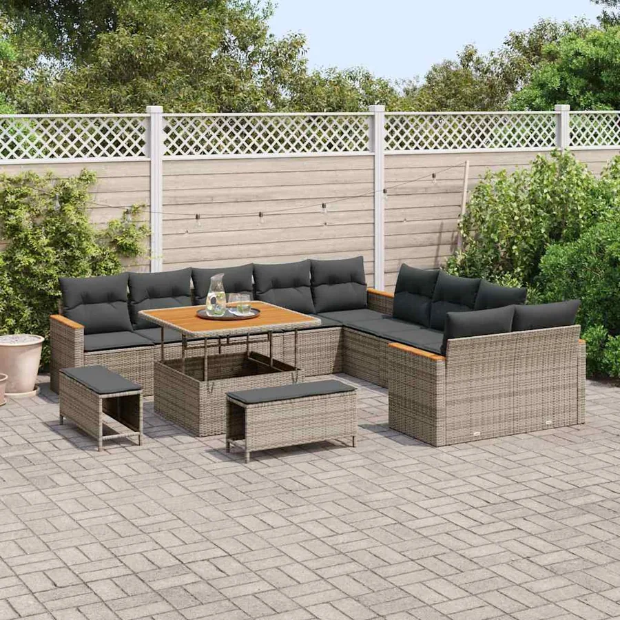 Ensemble de canapé de jardin avec coussin 13 pcs Gris polyrotin - 3