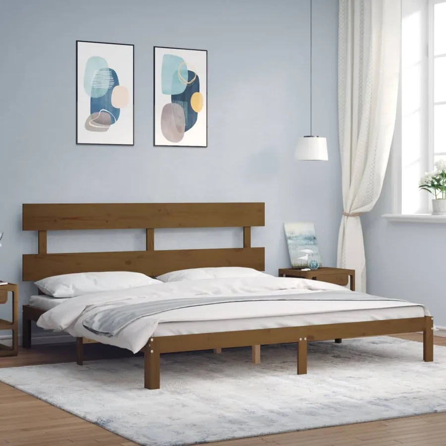 Cadre de lit sans matelas marron miel 200x200cm bois pin massif