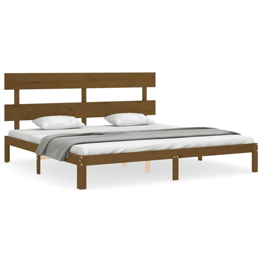 Cadre de lit sans matelas marron miel 200x200cm bois pin massif - 2