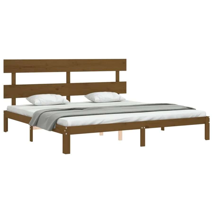 Cadre de lit sans matelas marron miel 200x200cm bois pin massif - 4