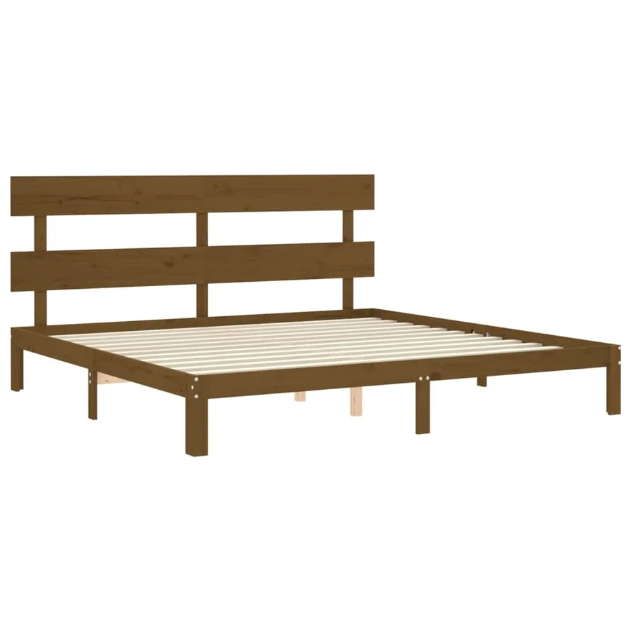 Cadre de lit sans matelas marron miel 200x200cm bois pin massif - 5
