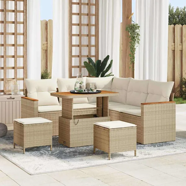 Ensemble de canapé de jardin 8 pcs Beige Poly rotin