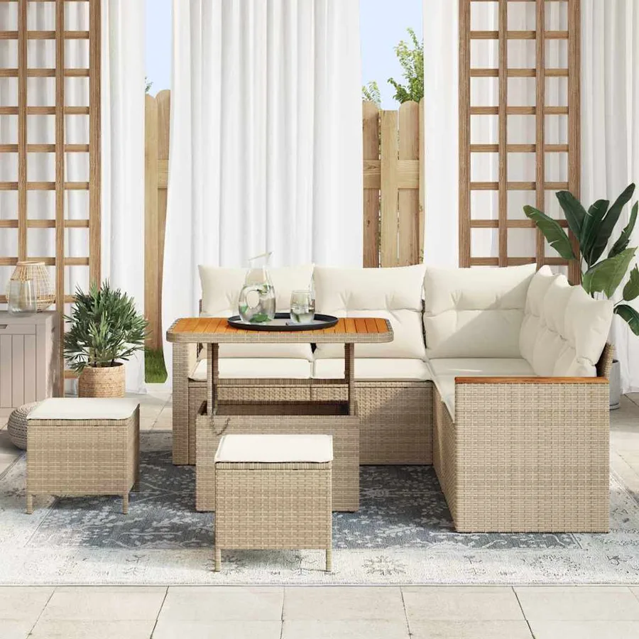 Ensemble de canapé de jardin 8 pcs Beige Poly rotin - 3