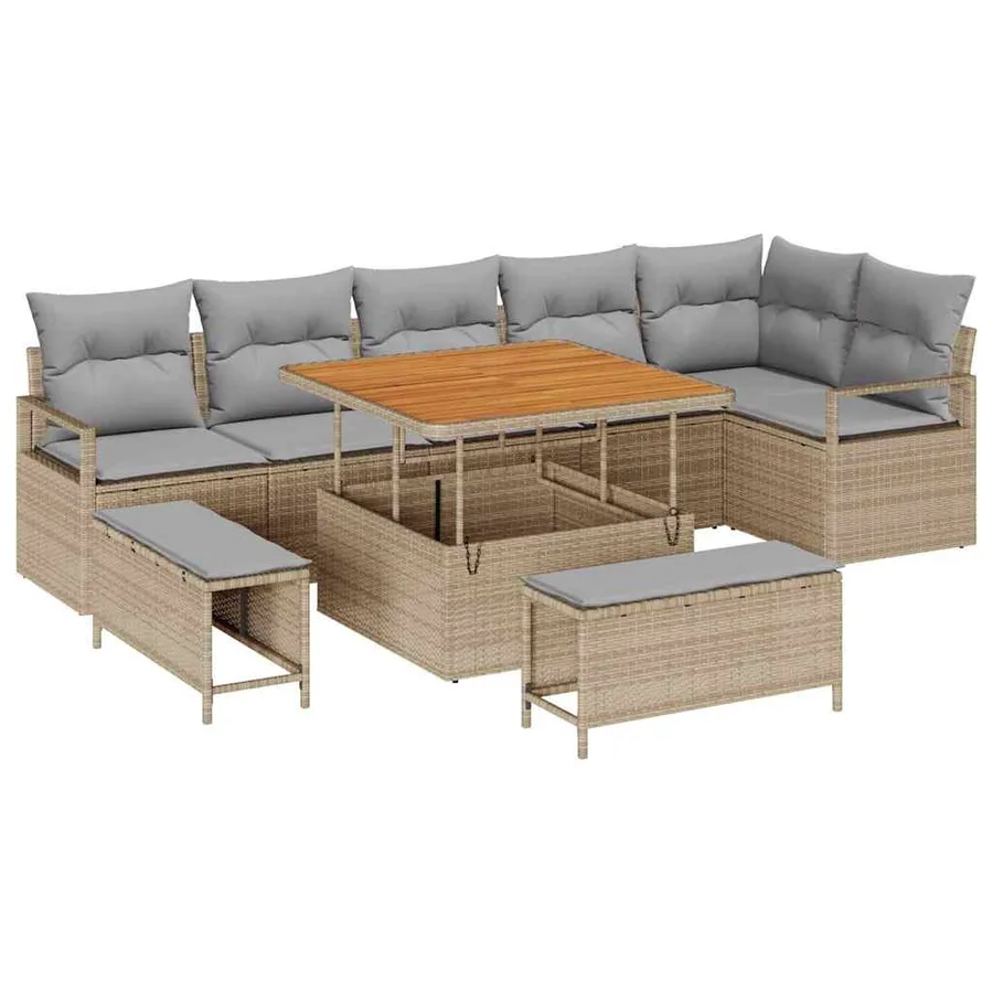 Ensemble de canapé de jardin 9 pcs Beige Poly rotin - 2