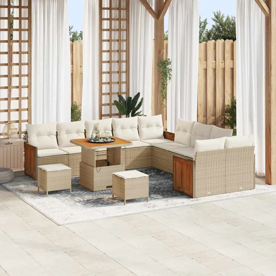 Ensemble de canapé de jardin 17 pcs Beige et crème polyrotin