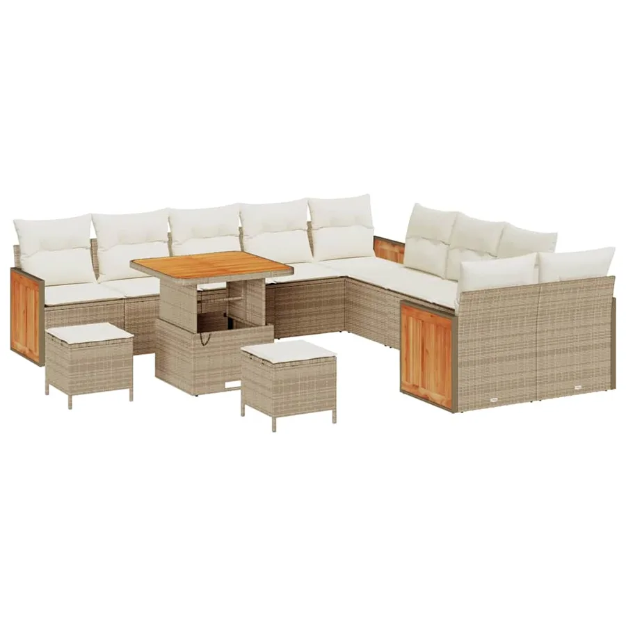 Ensemble de canapé de jardin 17 pcs Beige et crème polyrotin - 2