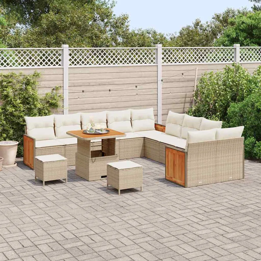 Ensemble de canapé de jardin 17 pcs Beige et crème polyrotin - 3