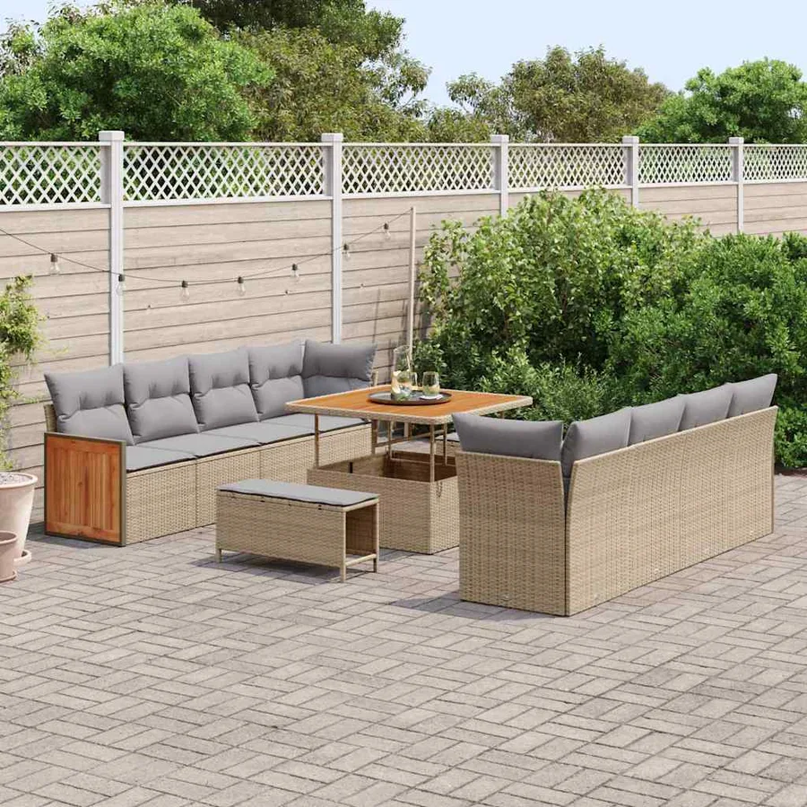 Ensemble de canapé de jardin 12 pcs Beige et Gris clair - 3