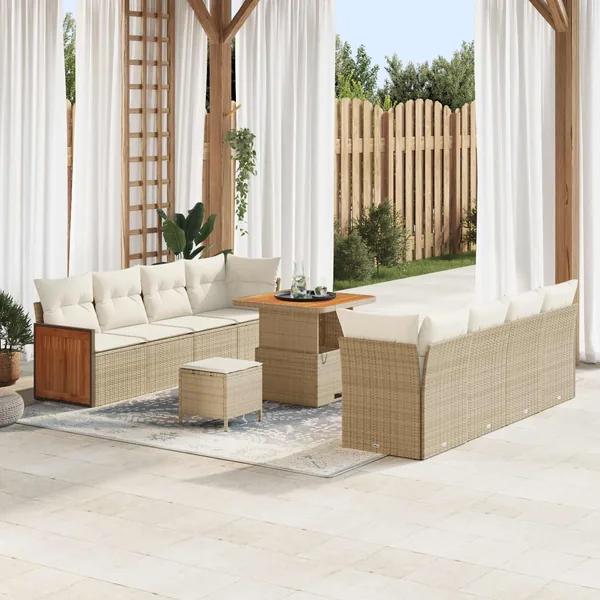 Ensemble de canapé de jardin avec coussin 11 pcs Beige et crème
