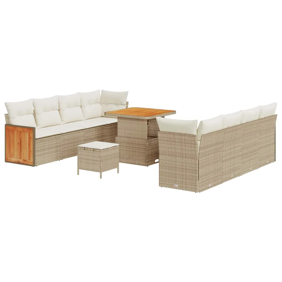 Ensemble de canapé de jardin avec coussin 11 pcs Beige et crème - 2
