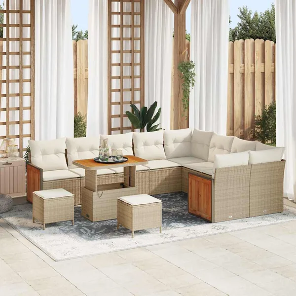 Ensemble de canapé de jardin 13 pcs Beige et crème polyrotin