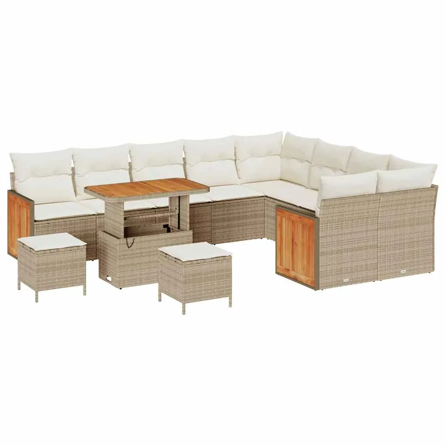 Ensemble de canapé de jardin 13 pcs Beige et crème polyrotin - 2
