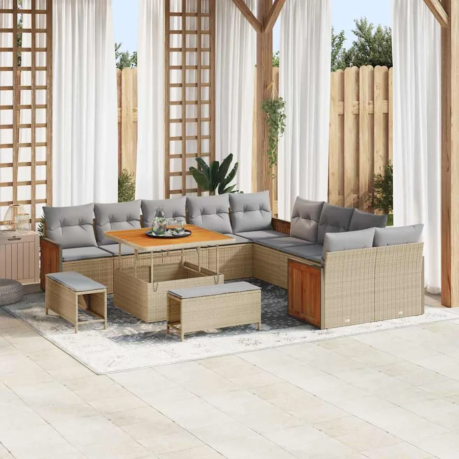 Ensemble de canapé de jardin 17 pcs Beige et Gris clair