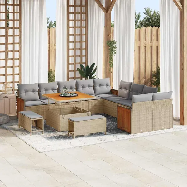 Ensemble de canapé de jardin 17 pcs Beige et Gris clair