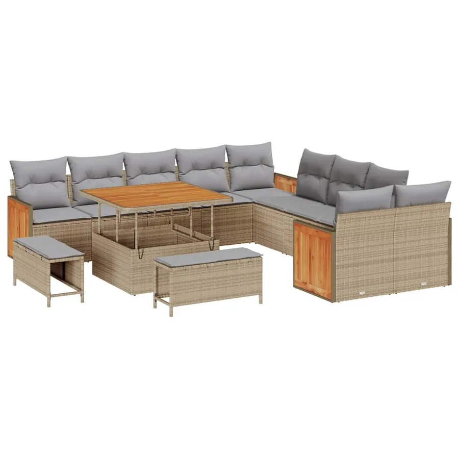Ensemble de canapé de jardin 17 pcs Beige et Gris clair - 2