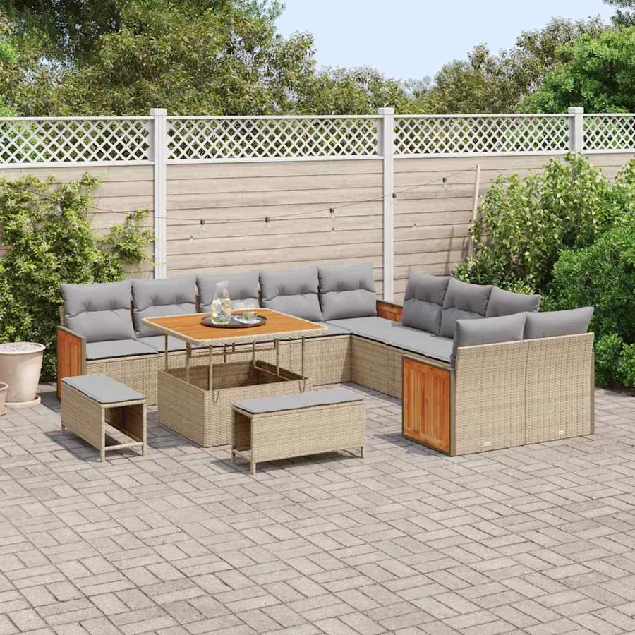 Ensemble de canapé de jardin 17 pcs Beige et Gris clair - 3