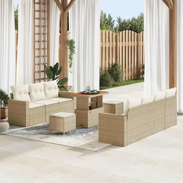 Ensemble de canapé de jardin avec coussin 10 pcs beige et crème