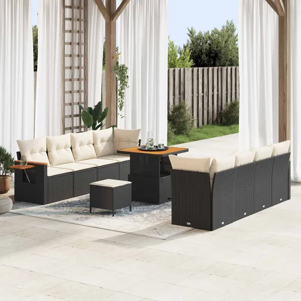 Ensemble de canapé de jardin 11 pcs Noir polyrotin