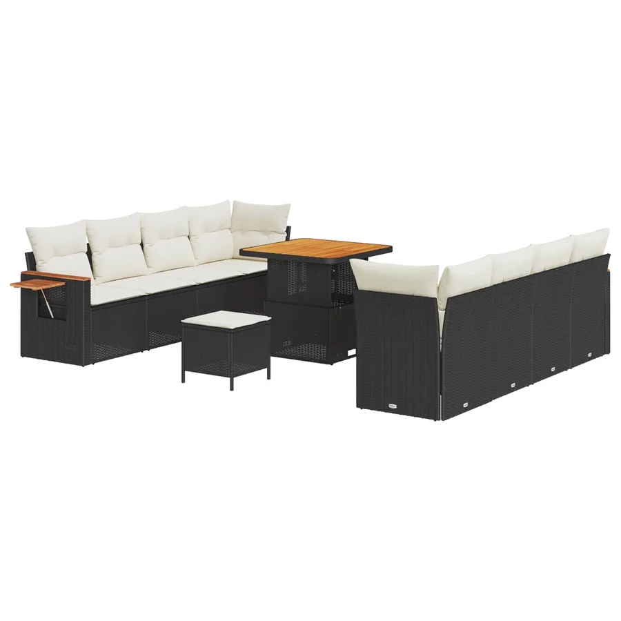 Ensemble de canapé de jardin 11 pcs Noir polyrotin - 2