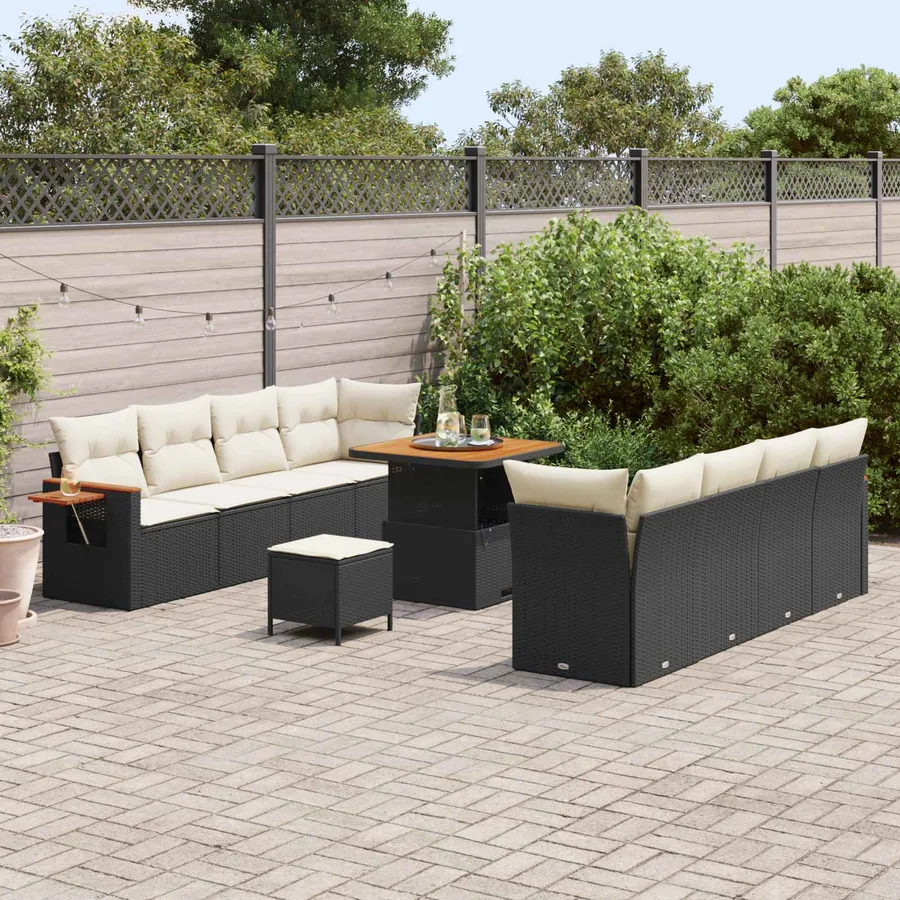 Ensemble de canapé de jardin 11 pcs Noir polyrotin - 3