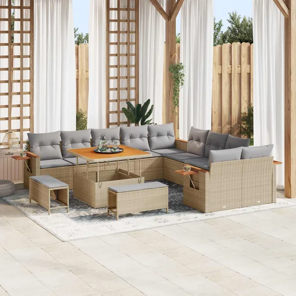 Ensemble de canapé de jardin 13 pcs Beige polyrotin