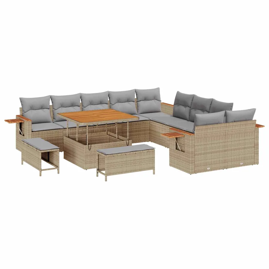 Ensemble de canapé de jardin 13 pcs Beige polyrotin - 2