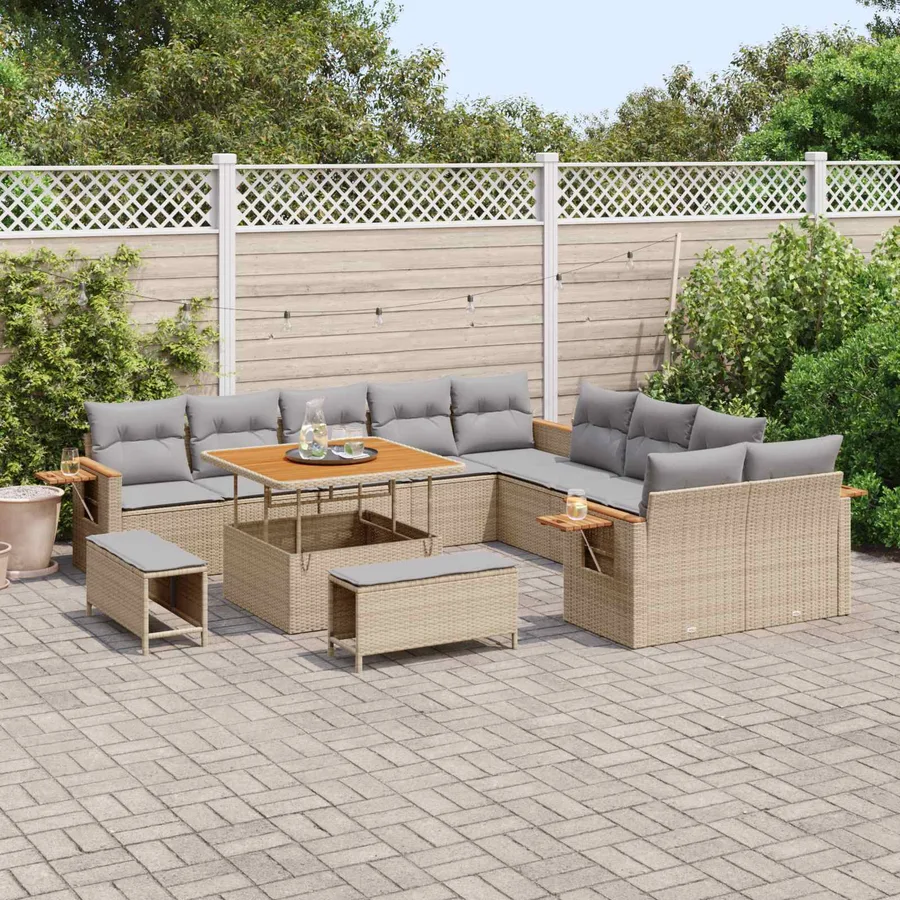 Ensemble de canapé de jardin 13 pcs Beige polyrotin - 3