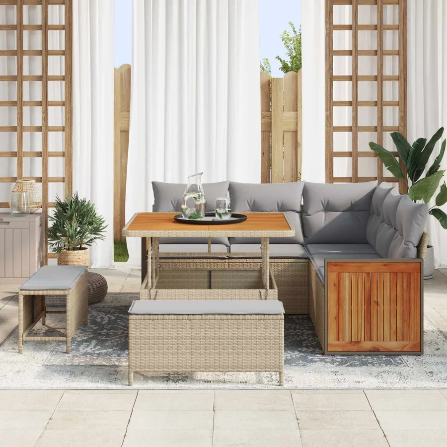 Ensemble de canapé de jardin 8 pcs Beige et Gris clair - 3